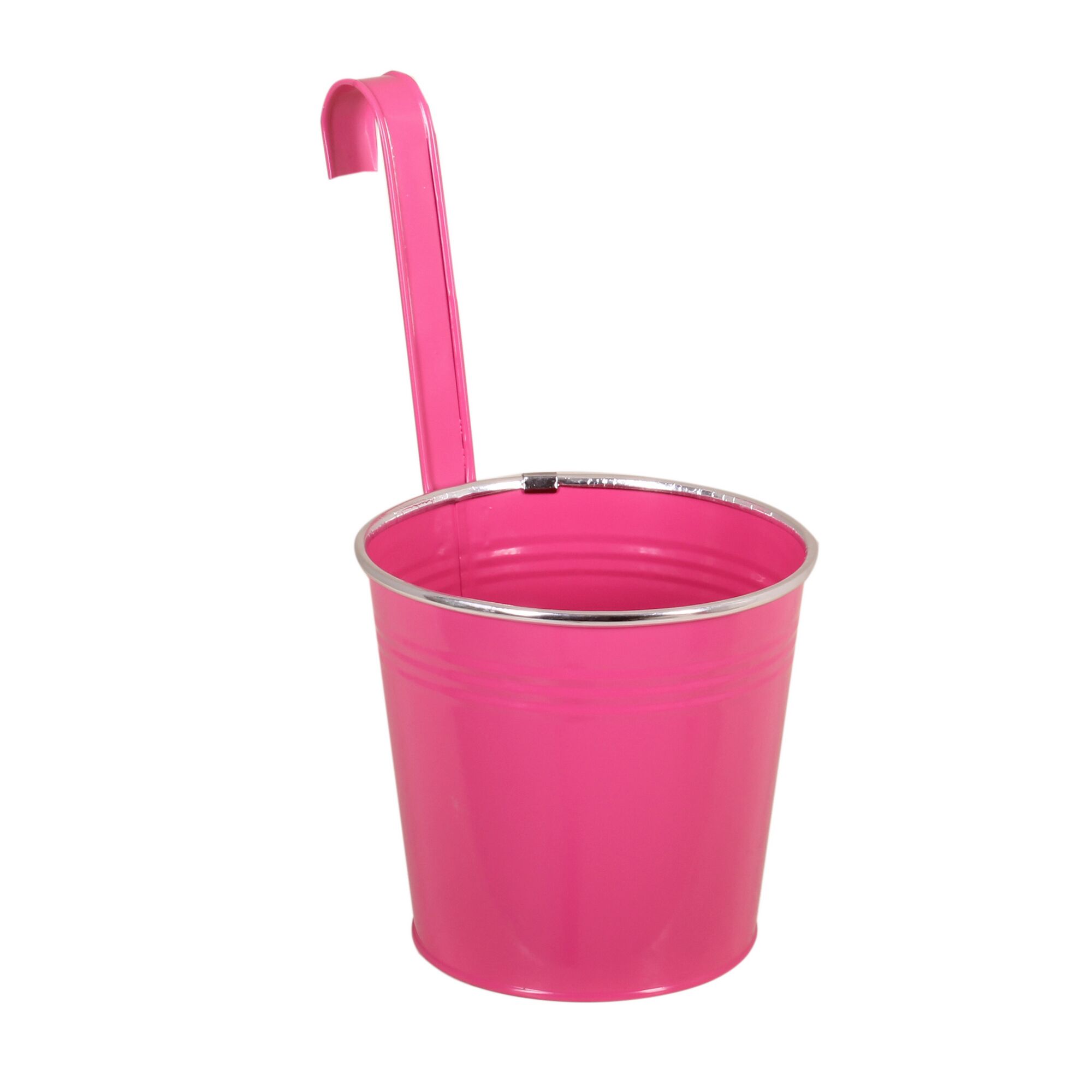 Pinkfarbener Hängetopf mit silbernem Rand