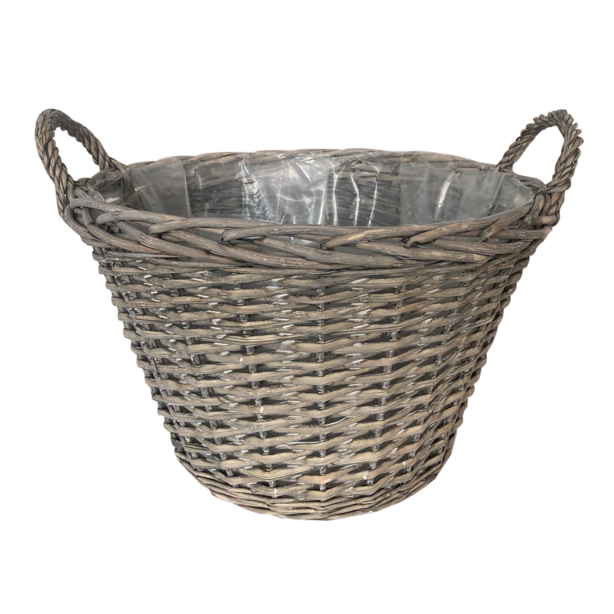 Grauer Weidenkorb mit Kunststoffeinsatz und Henkeln