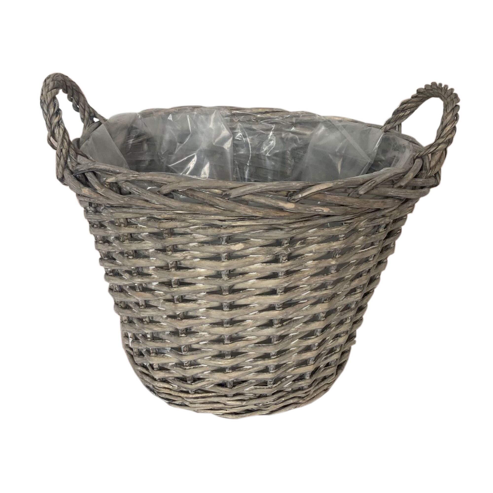 Grauer Weidenkorb mit Griffen und Kunststoffeinsatz