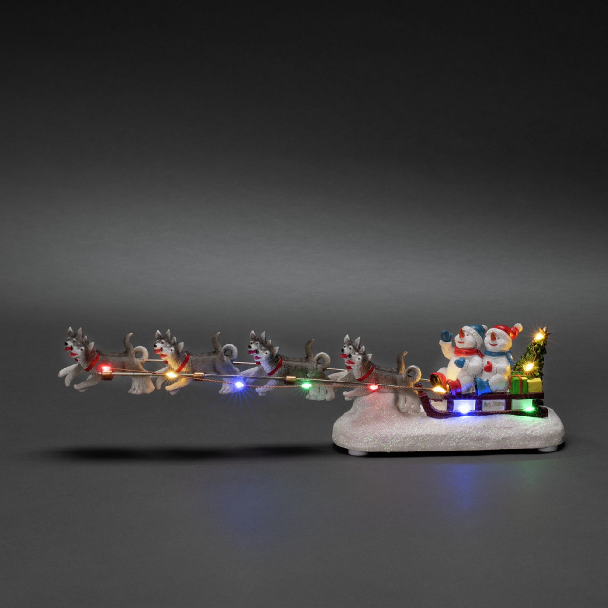 LED-Szenerie 'Schneemann mit Hundeschlitten' 10 LEDs bunt 41 x 10 cm + product picture