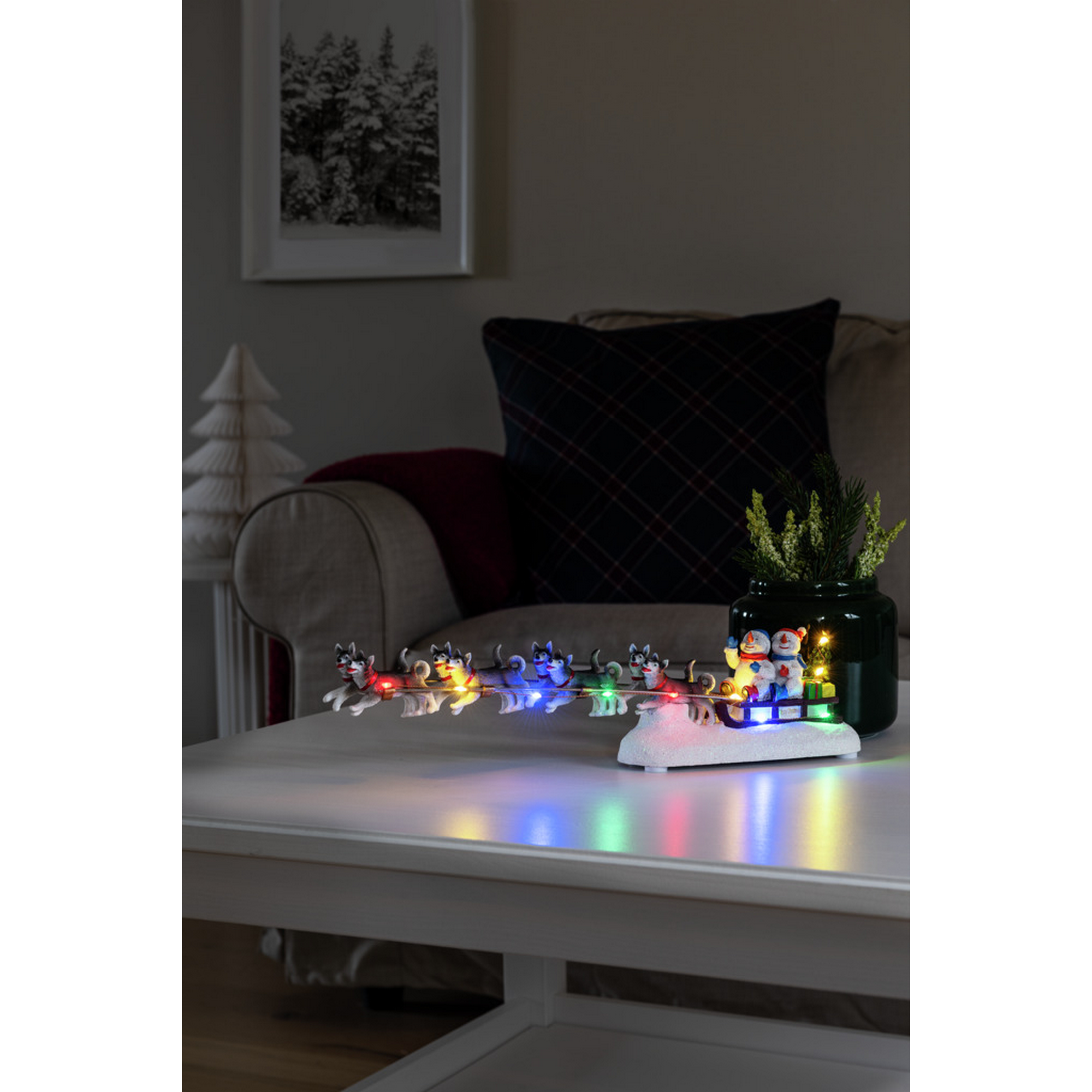 LED-Szenerie 'Schneemann mit Hundeschlitten' 10 LEDs bunt 41 x 10 cm + product picture