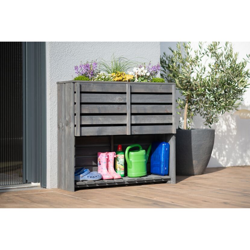 Pflanzkasten 'Solo' Holz grau mit Stauraum 100 x 30 x 88 cm