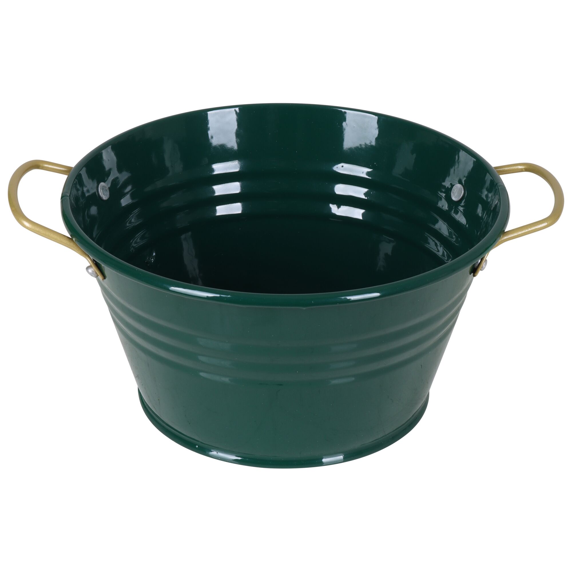 Grüne Metallschale mit Henkeln