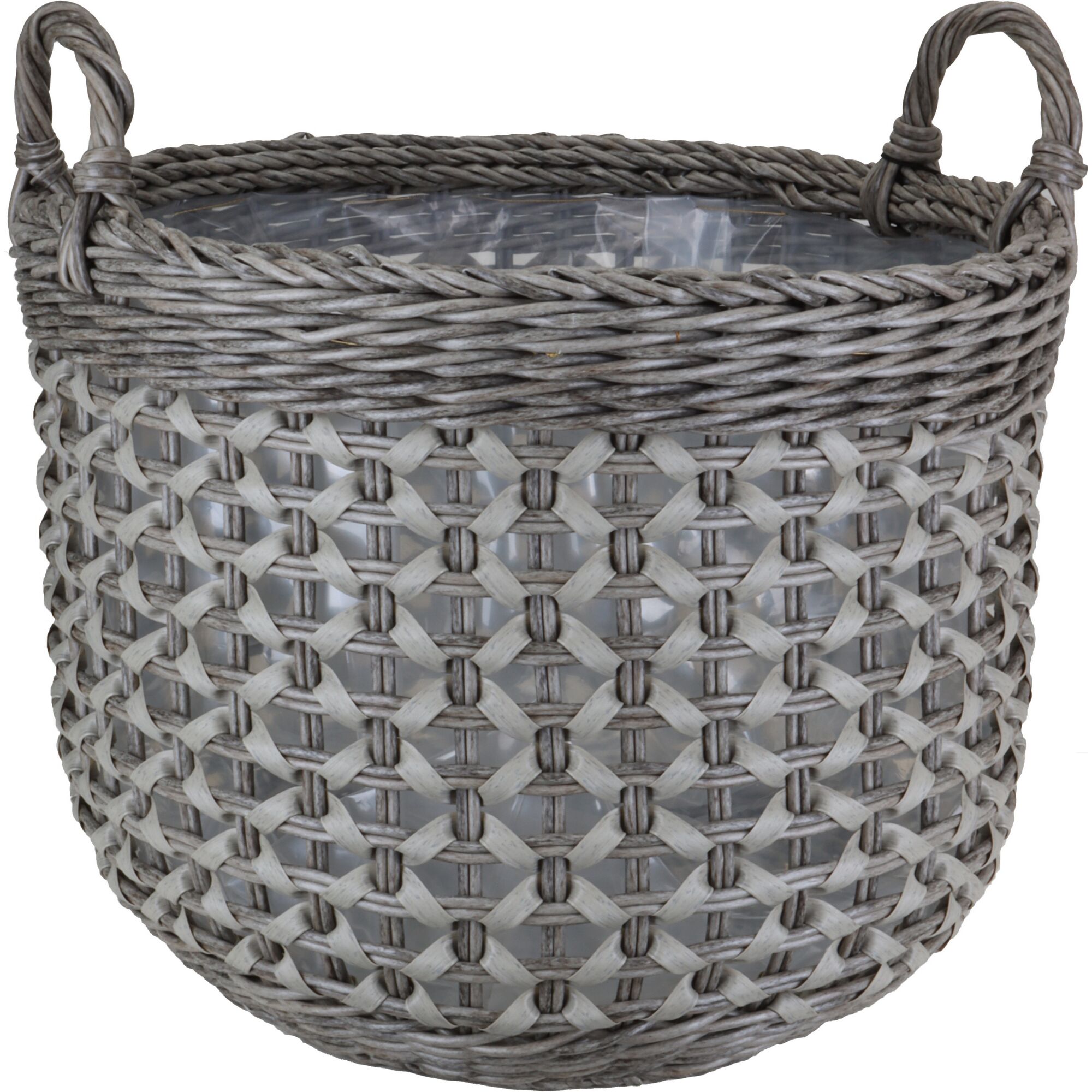 Grauer Korb mit zwei Henkeln