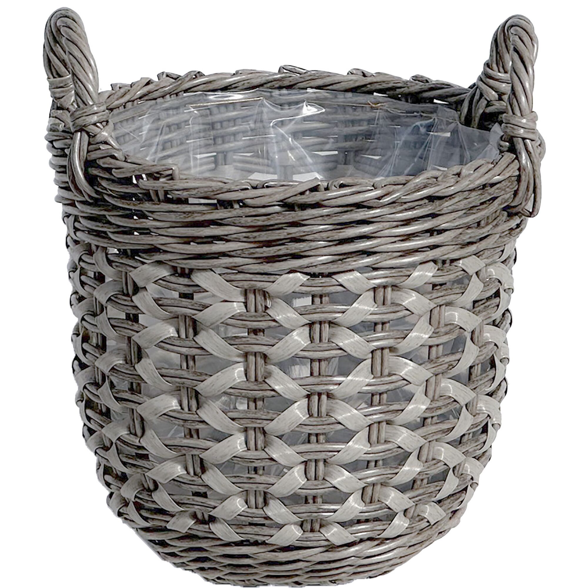 Grauer Weidekorb mit zwei Henkeln