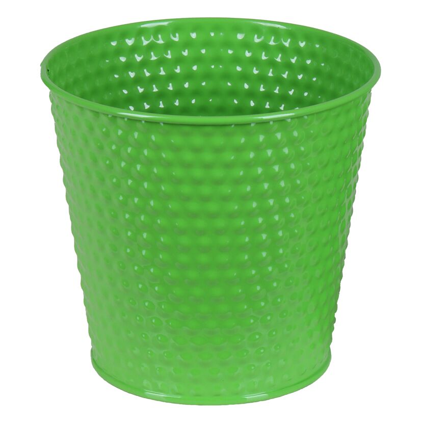 Grüner Zinktopf mit Noppenmuster.