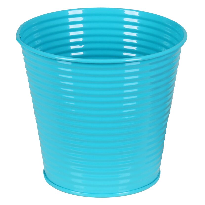 Blauer Zinktopf mit Streifen