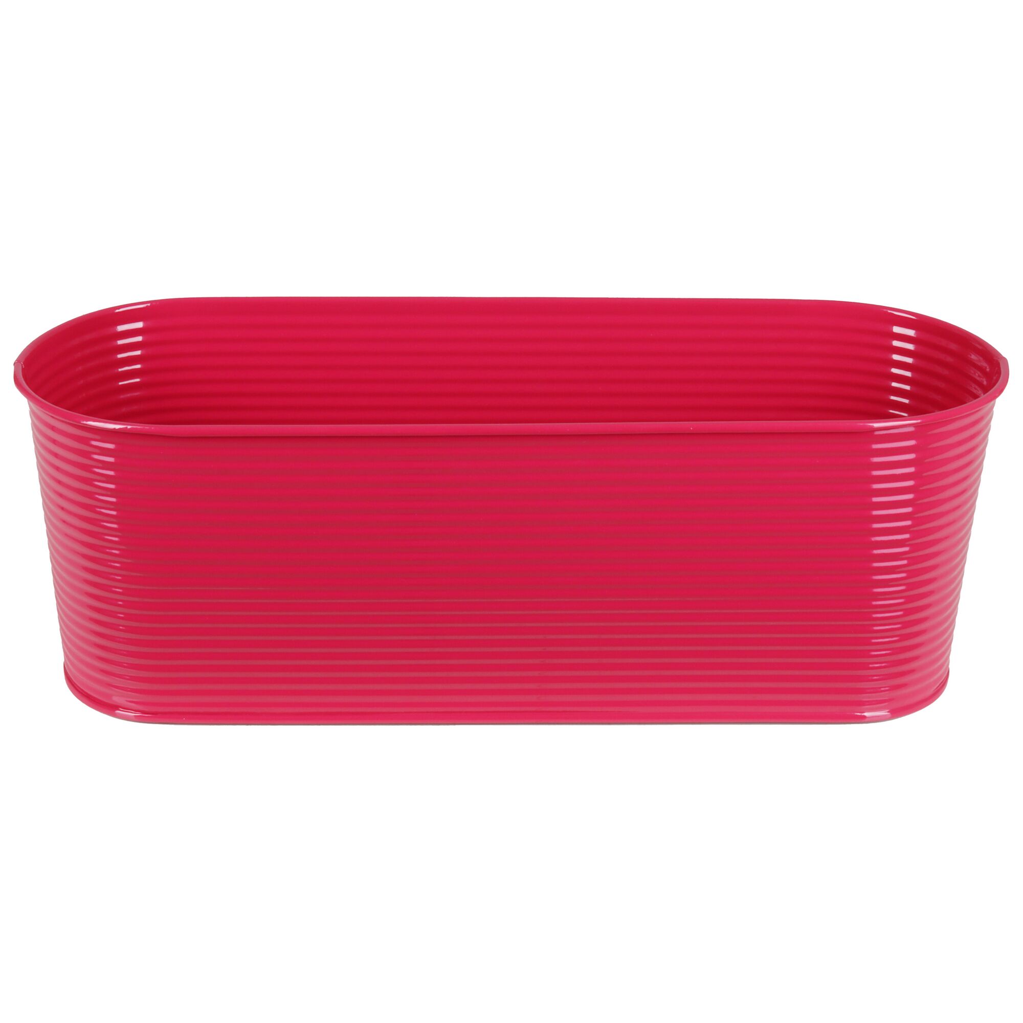 Pinkfarbener Zinktopf mit Streifen