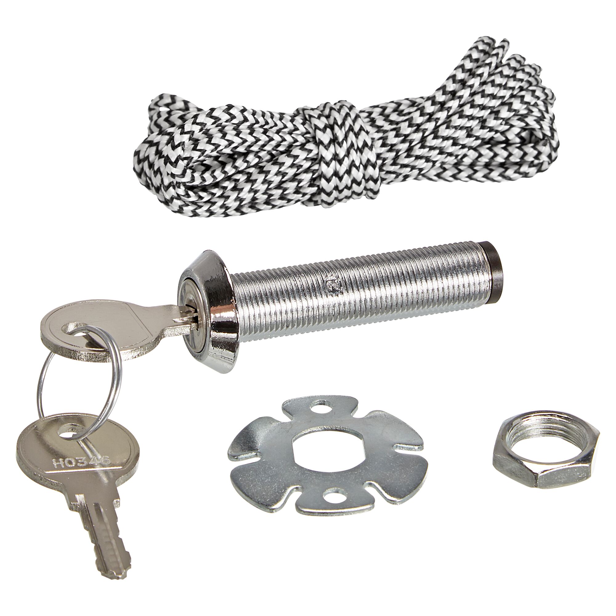 Notentriegelungsschloss mit Schlüsseln und Seil