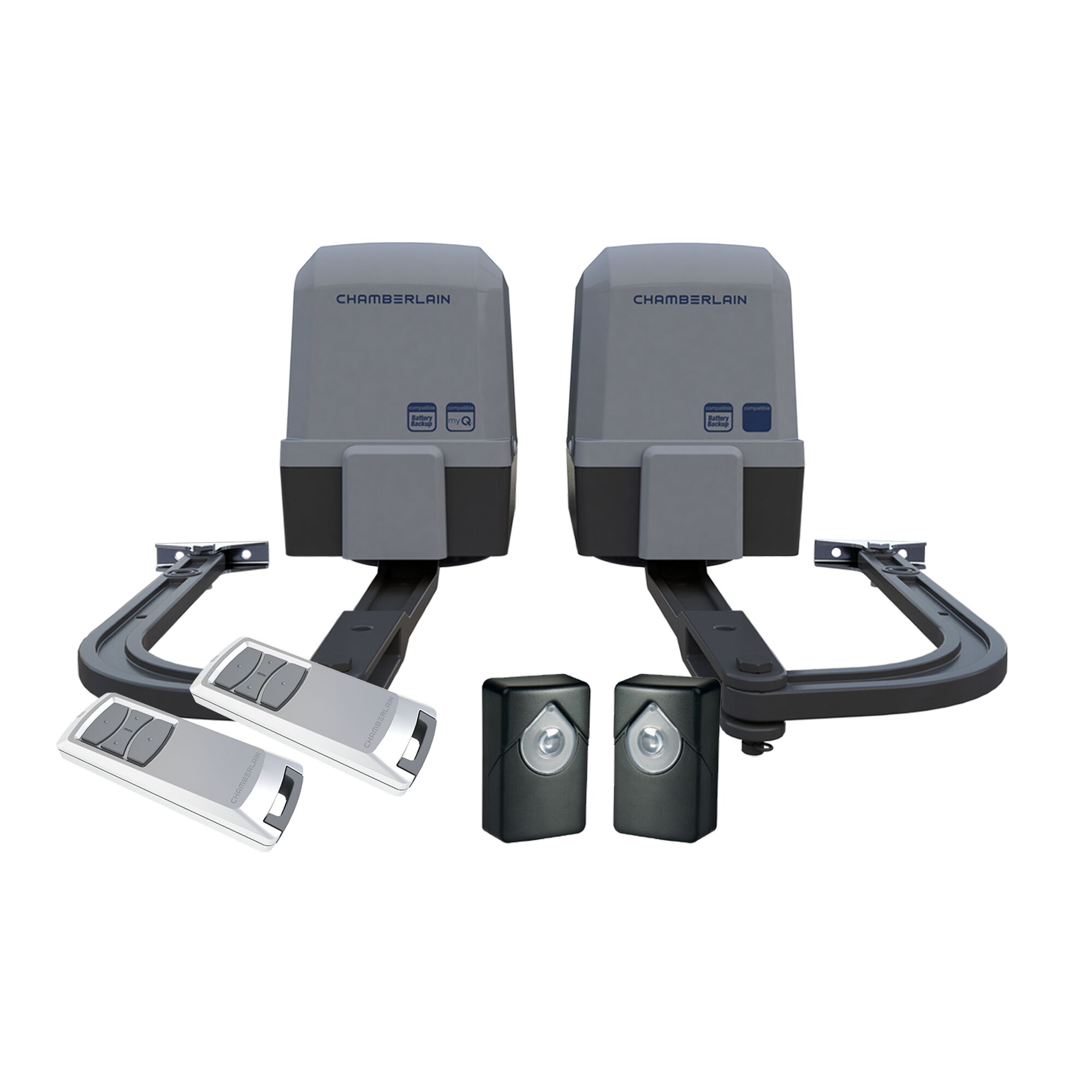 Zwei Chamberlain Drehtorantriebe mit Fernbedienungen