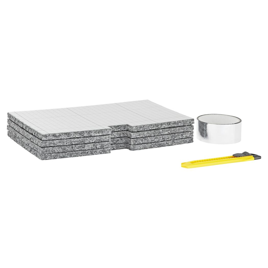 Dämmplatten, Klebeband und Cuttermesser