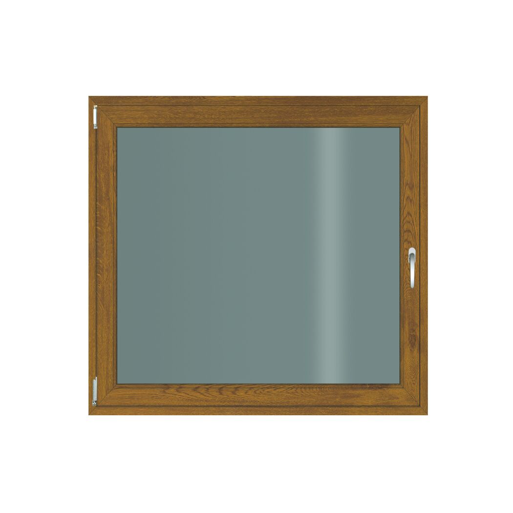 Braunes Kunststofffenster mit einem grauen Fensterglas