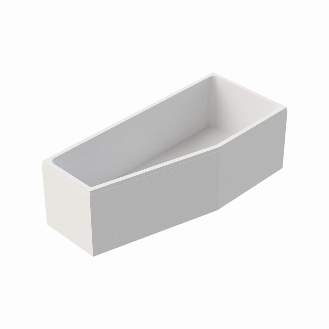 Weiße Badewanne in Form eines Sarges.