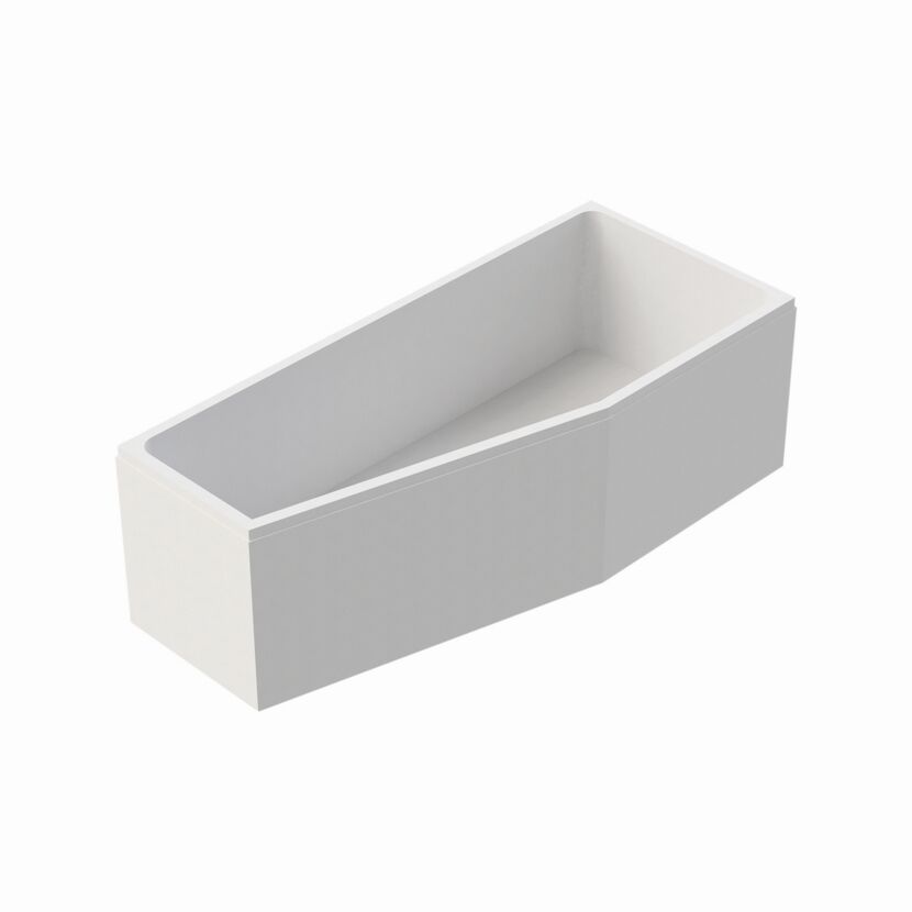 Weiße Badewanne in Form eines Sarges.