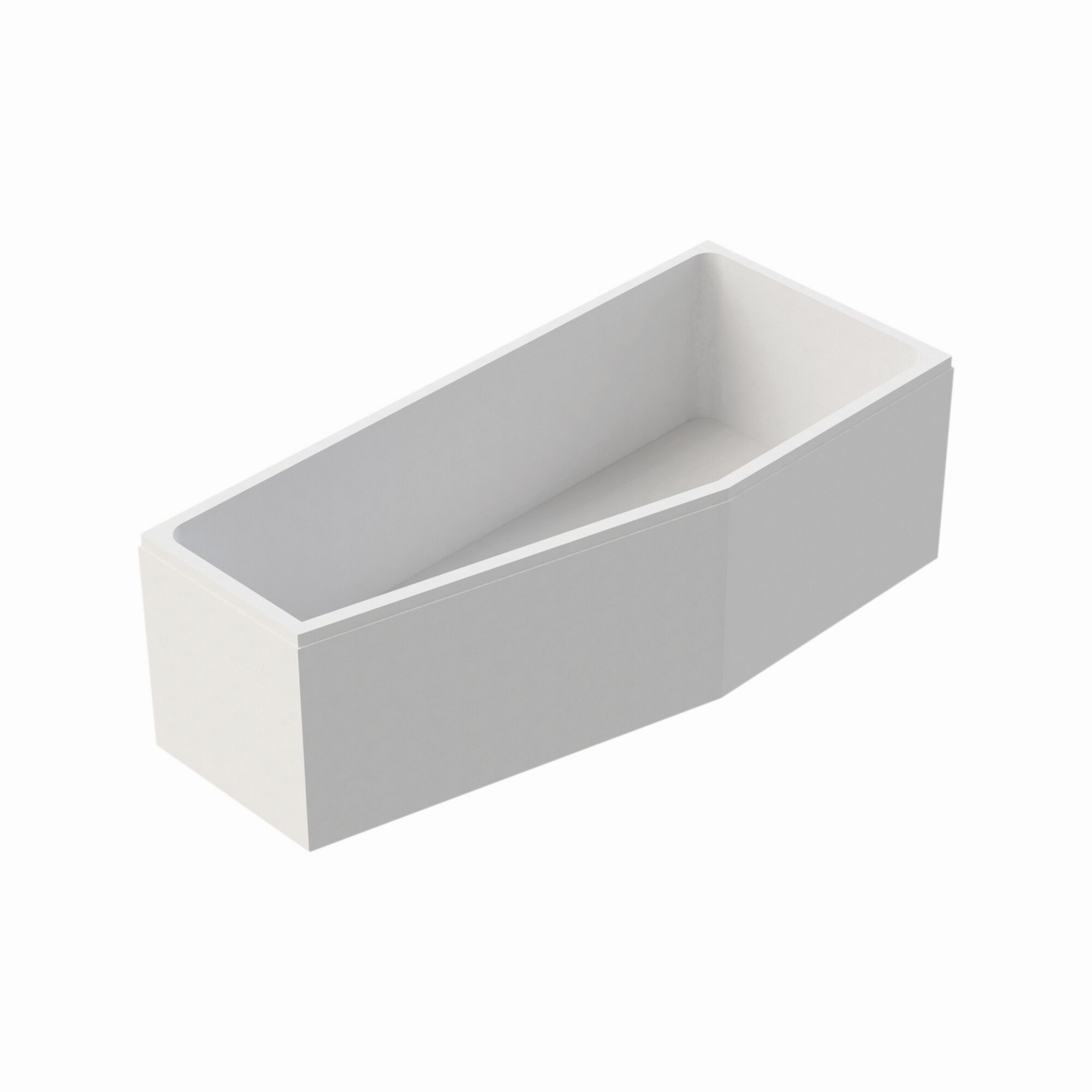 Weiße Badewanne in Form eines Sarges.