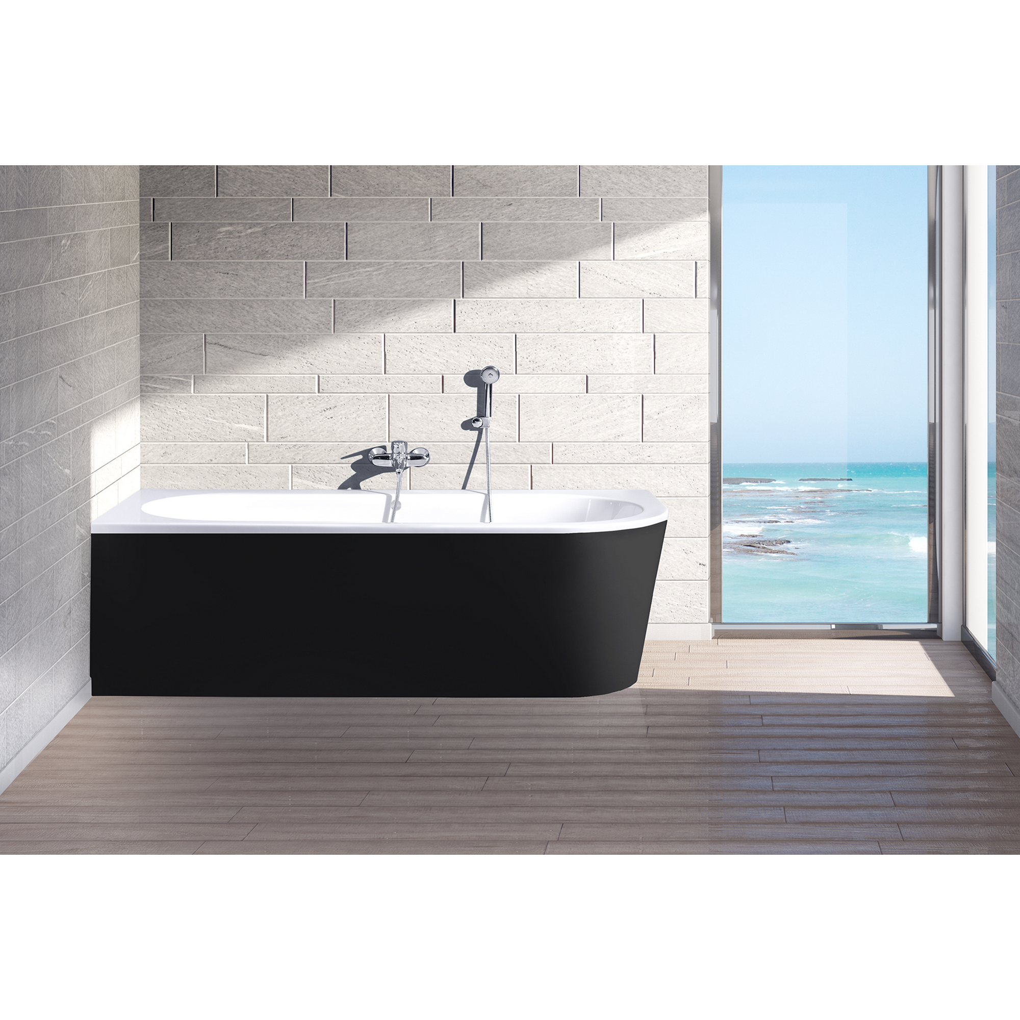 Badewanne 'Modena Corner' rechts 178 x 78 cm schwarz-weiß + product picture