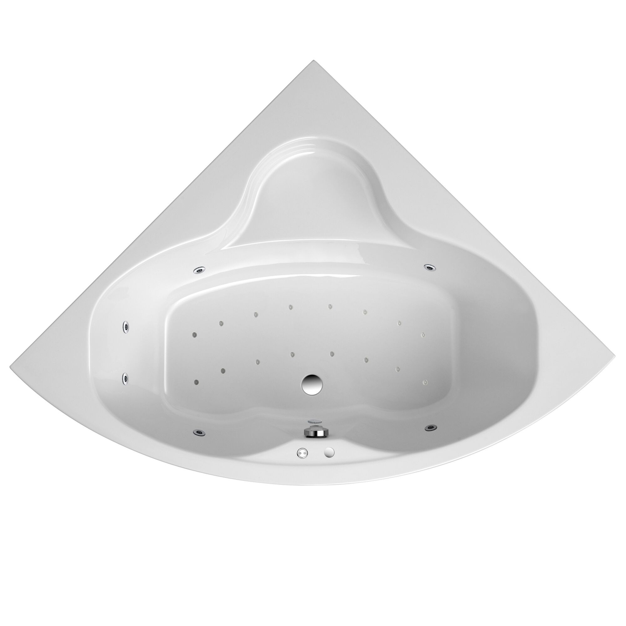 Eckbadewanne mit Whirlfunktion in Weiß, Draufsicht