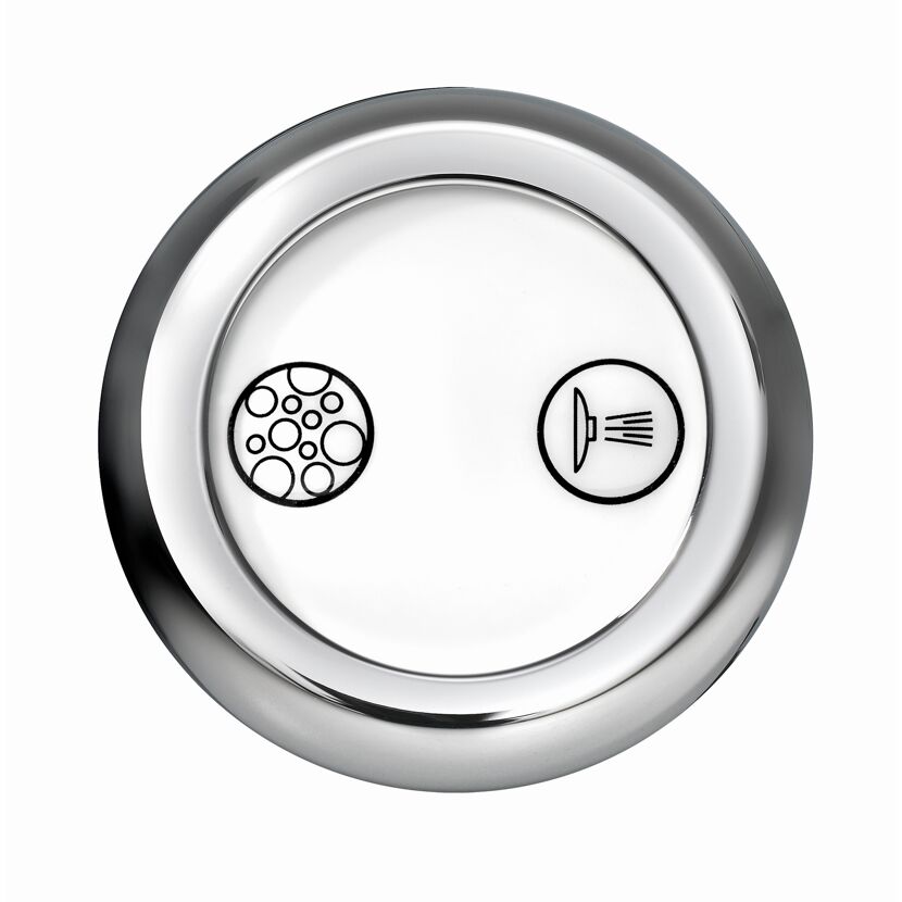 Whirlpool-Badewannensteuerung mit den Symbolen für Sprudelbad und Dusche.