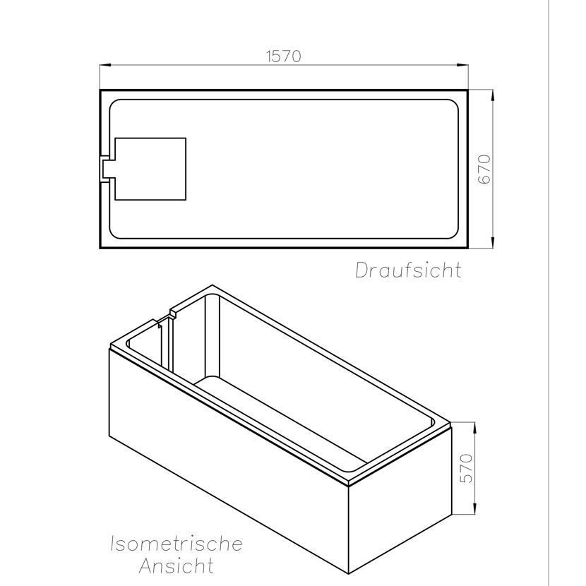 Zeichnung von Wannenträger Costa 1600x700 mm