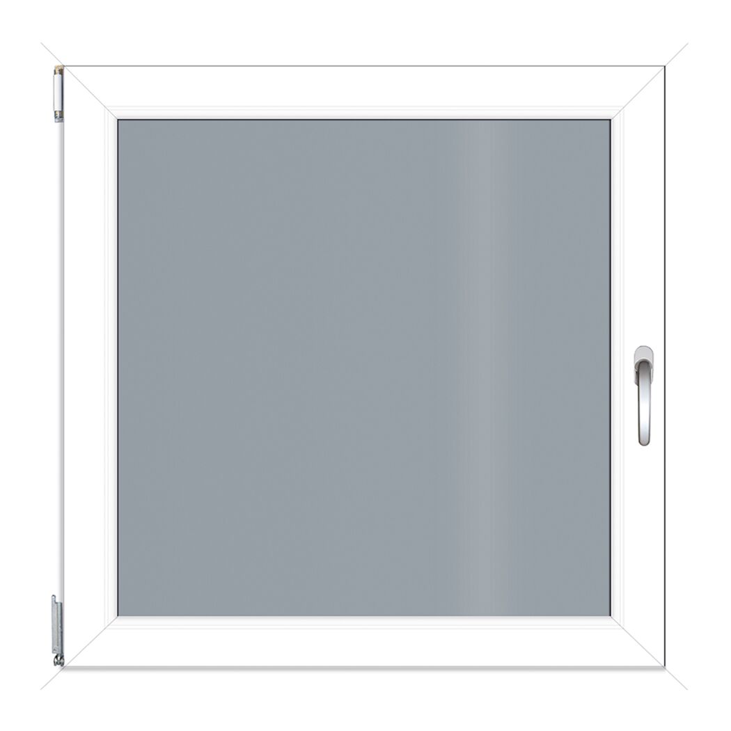 Fenster mit weißem Rahmen und grauem Glas