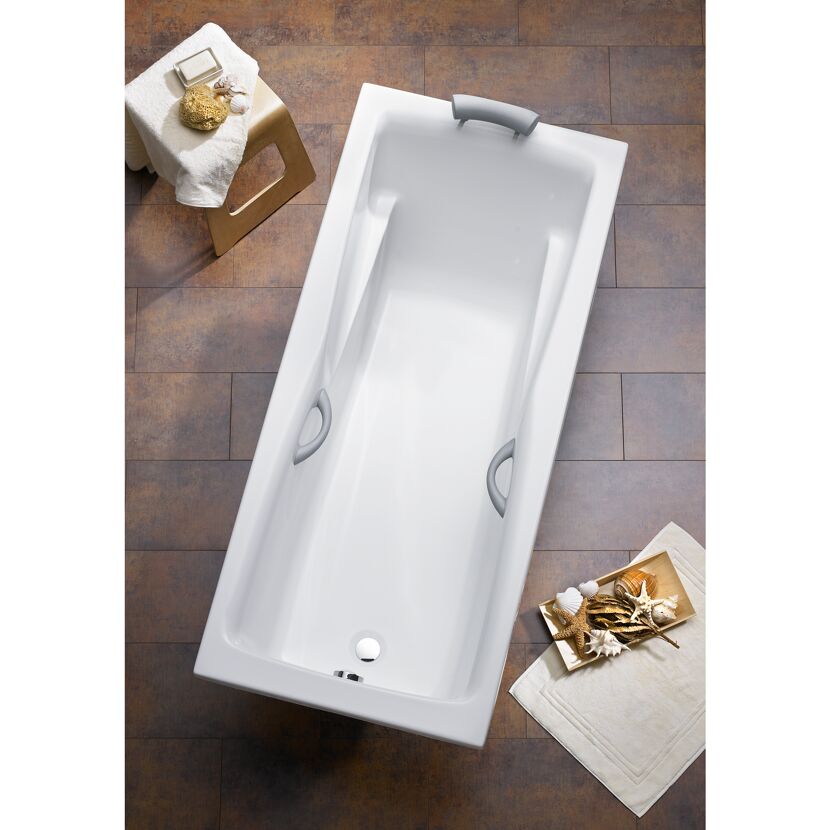 Weiße Badewanne Atlanta 180 x 80 cm mit Haltegriffen