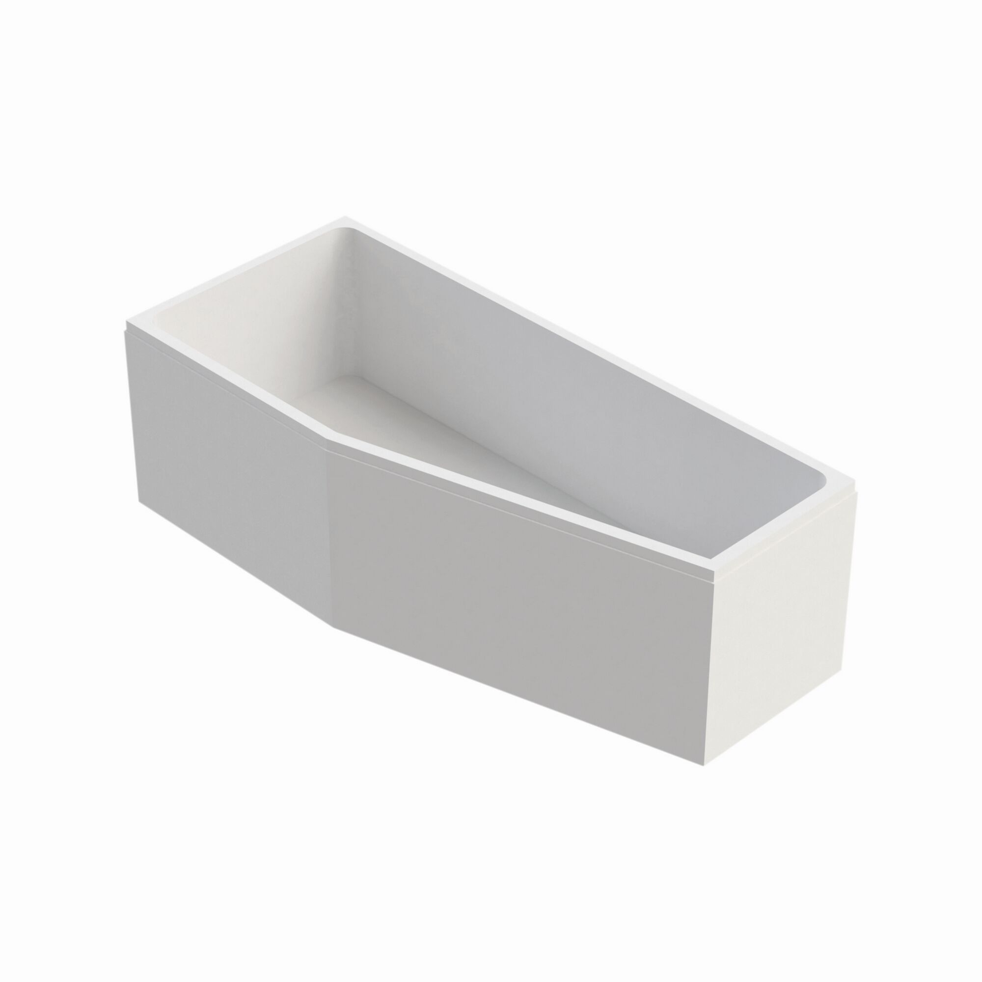 Weiße Badewanne in Form eines Sarges.