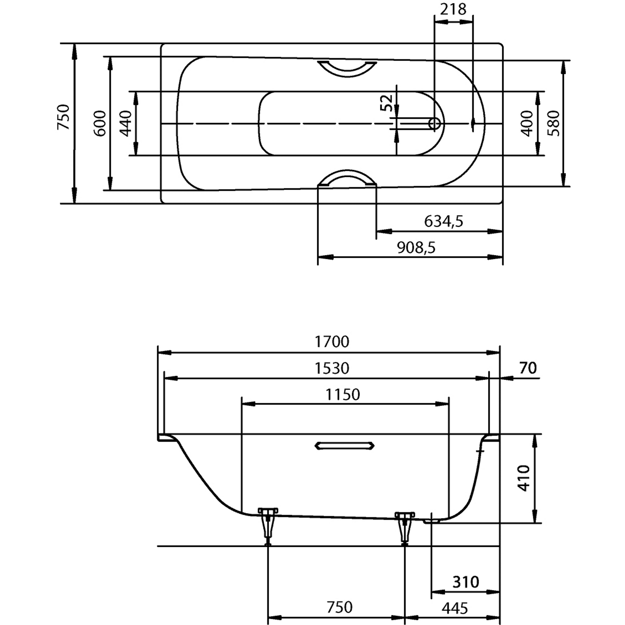 Badewanne 'Saniform Plus' 373-1, 170 x 75 cm + product picture