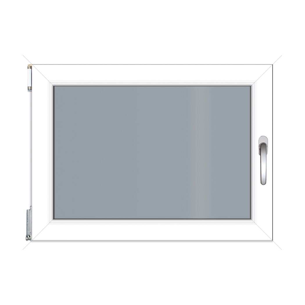 Fenster mit weißem Rahmen und grauem Glas