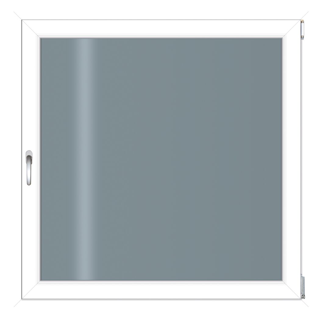 Fenster mit weißem Rahmen und grauem Glas