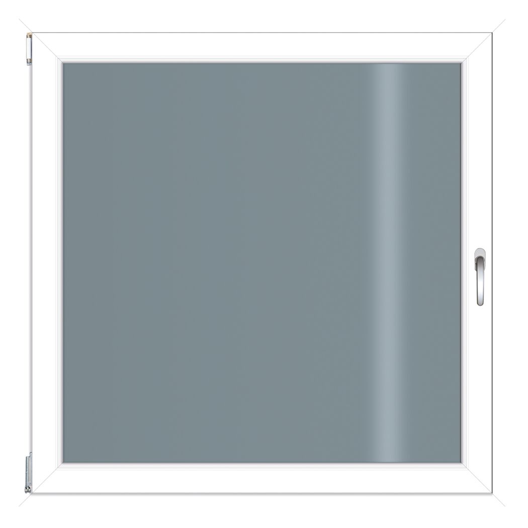 Fenster mit weißem Rahmen und grauem Glas