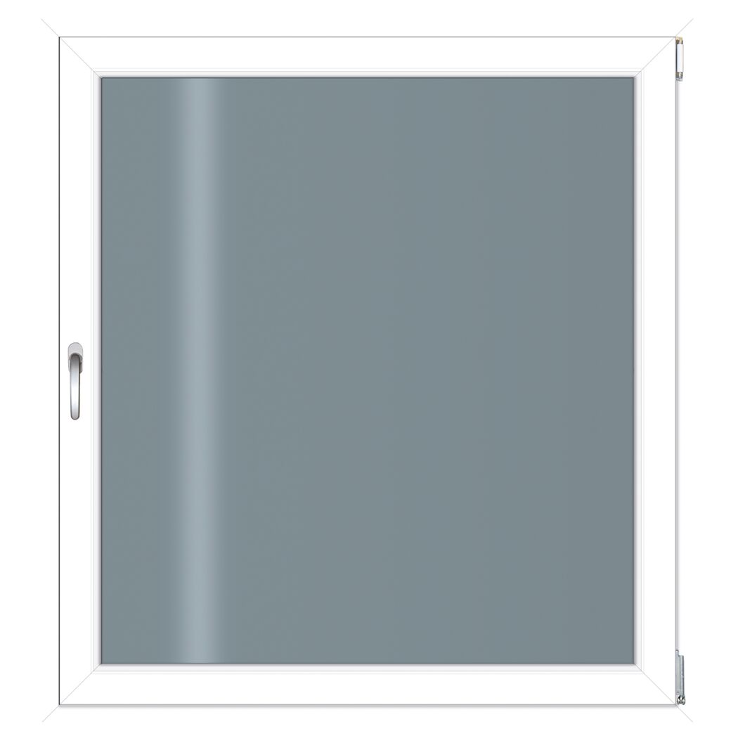 Fenster mit weißem Rahmen und grauem Glas