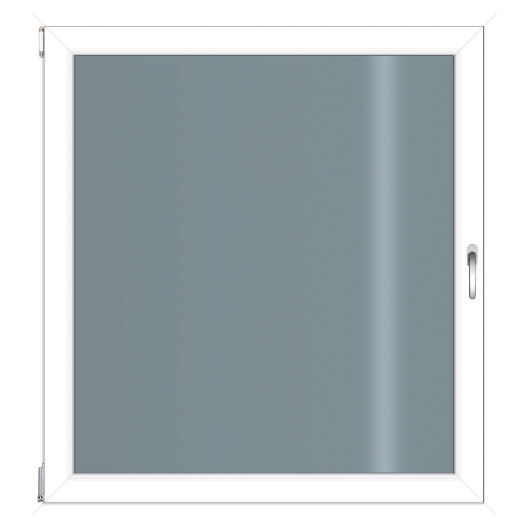 Fenster mit weißem Rahmen und grauem Glas