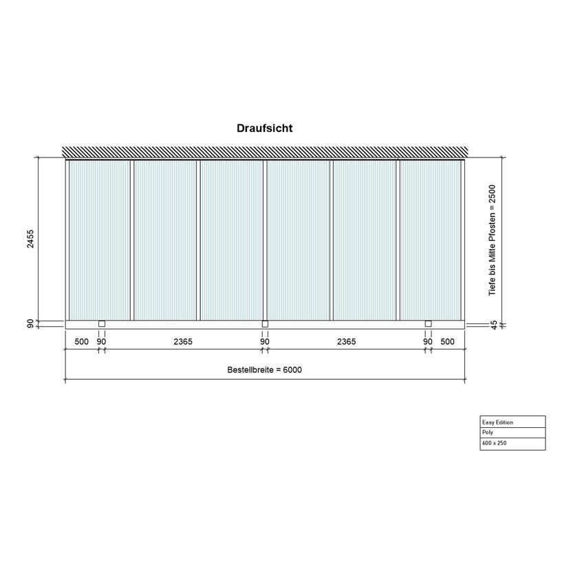 Terrassenüberdachung 'Easy Edition' 600 x 250 cm Polycarbonat opal weiß