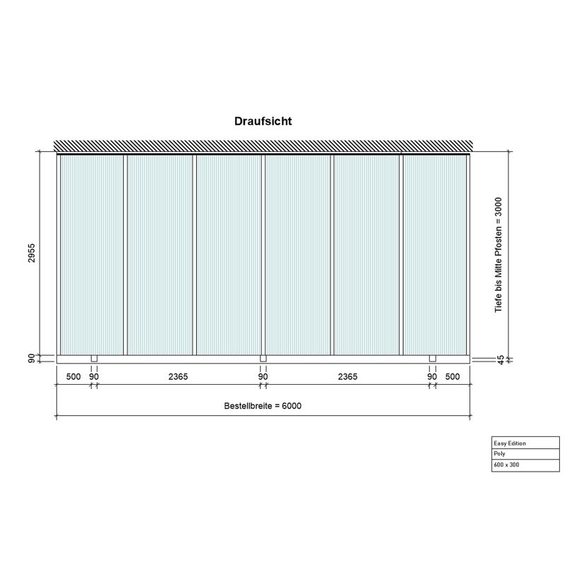 Terrassenüberdachung 'Easy Edition' 600 x 300 cm Polycarbonat opal weiß