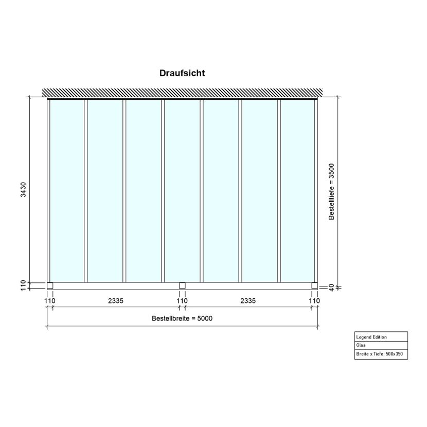 Terrassenüberdachung 'Legend Edition' 500 x 350 cm Verbundsicherheitsglas klar weiß