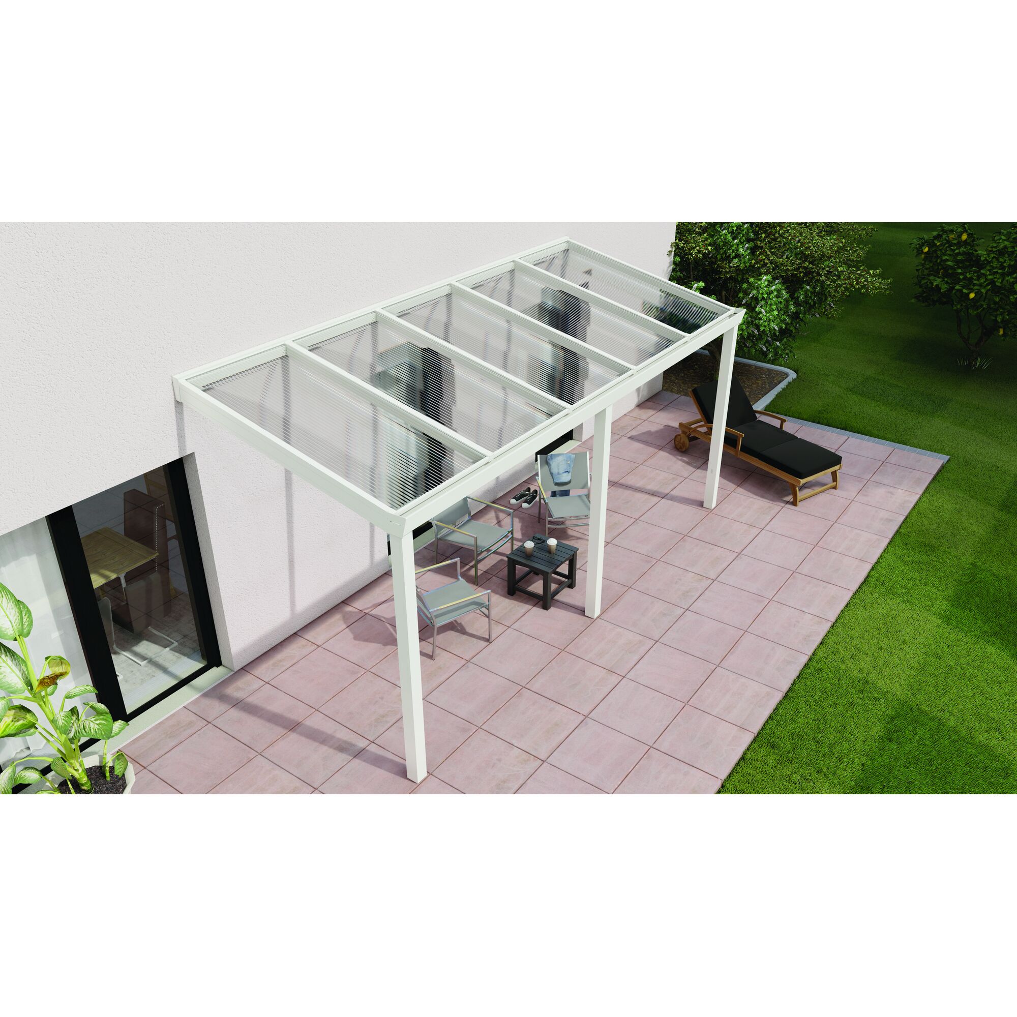 Weißes Terrassendach Legend mit Polycarbonatplatten