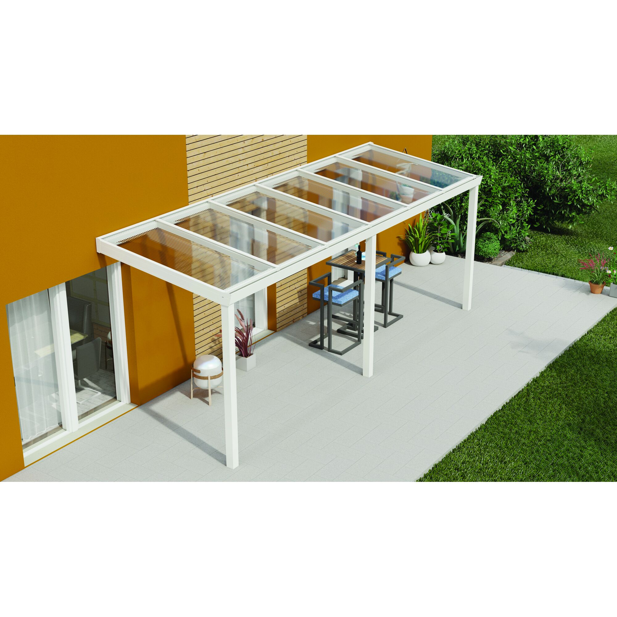 Weißes Terrassendach Legend mit durchsichtigem Polycarbonatdach