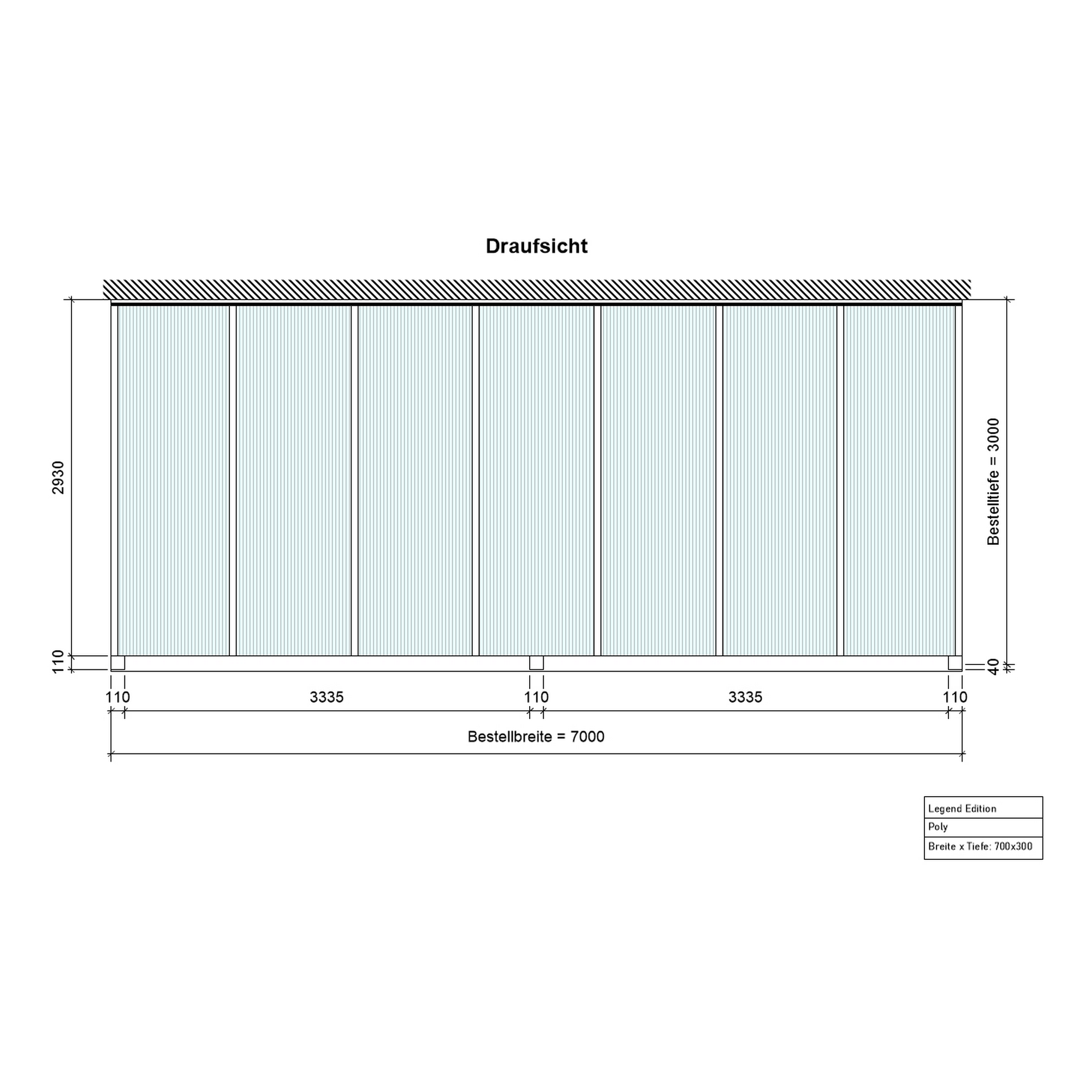 Terrassenüberdachung 'Legend Edition' 700 x 300 cm Polycarbonat klar weiß + product picture