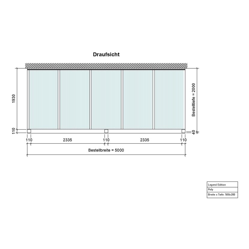 Terrassenüberdachung 'Legend Edition' 500 x 200 cm Polycarbonat opal anthrazit