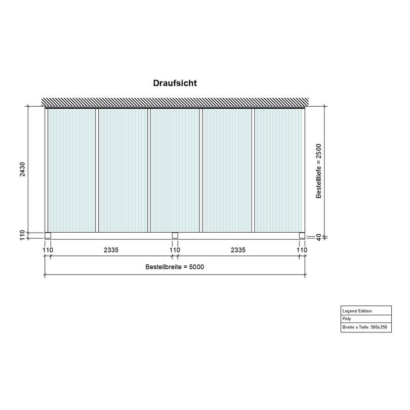 Draufsicht Terrassendach Legend 5x2,5 m