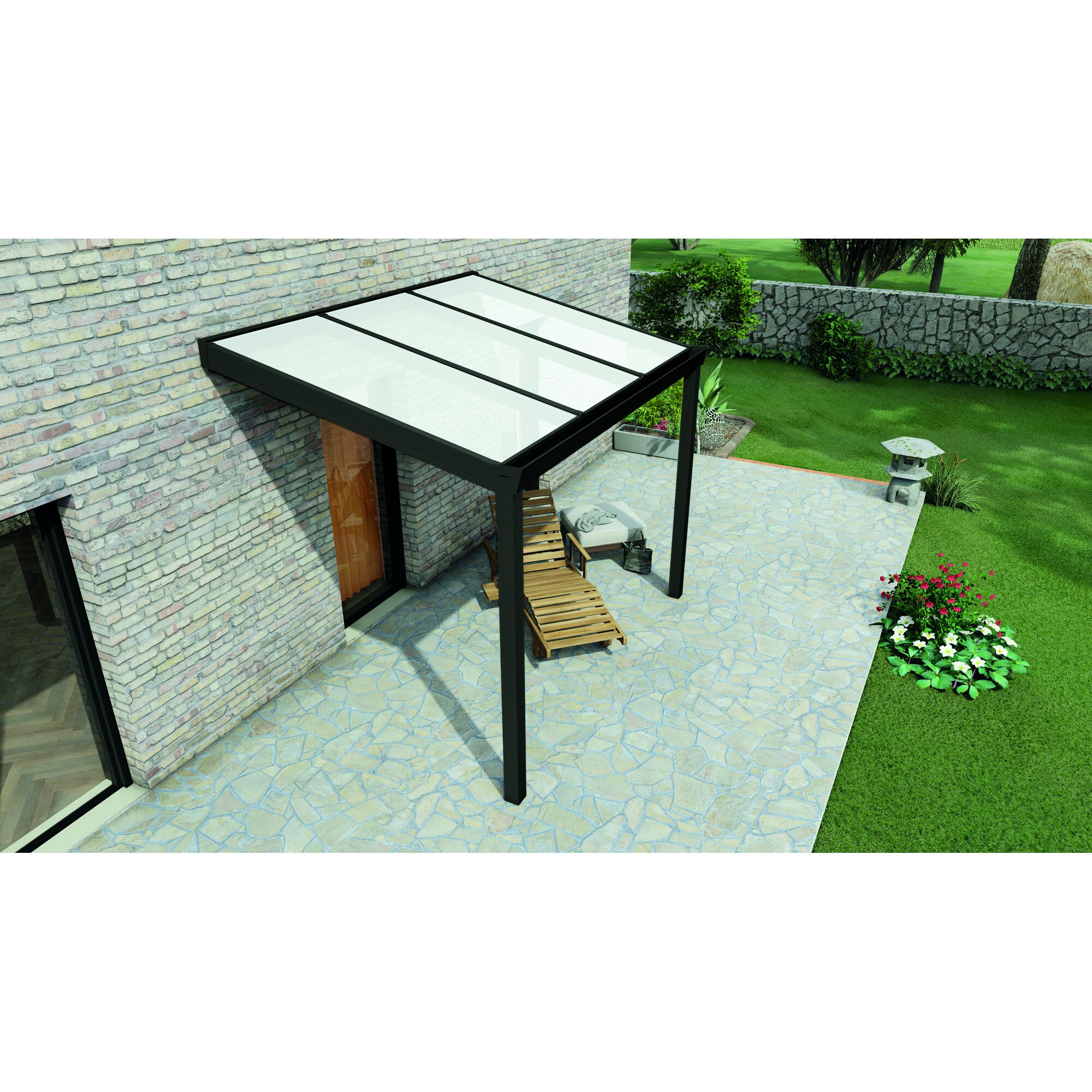 Terrassendach Legend mit Polycarbonat-Stegplatten opal