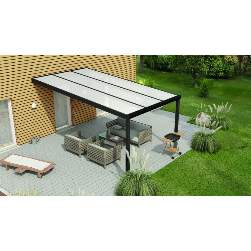 Terrassendach Legend mit Gartenmöbeln