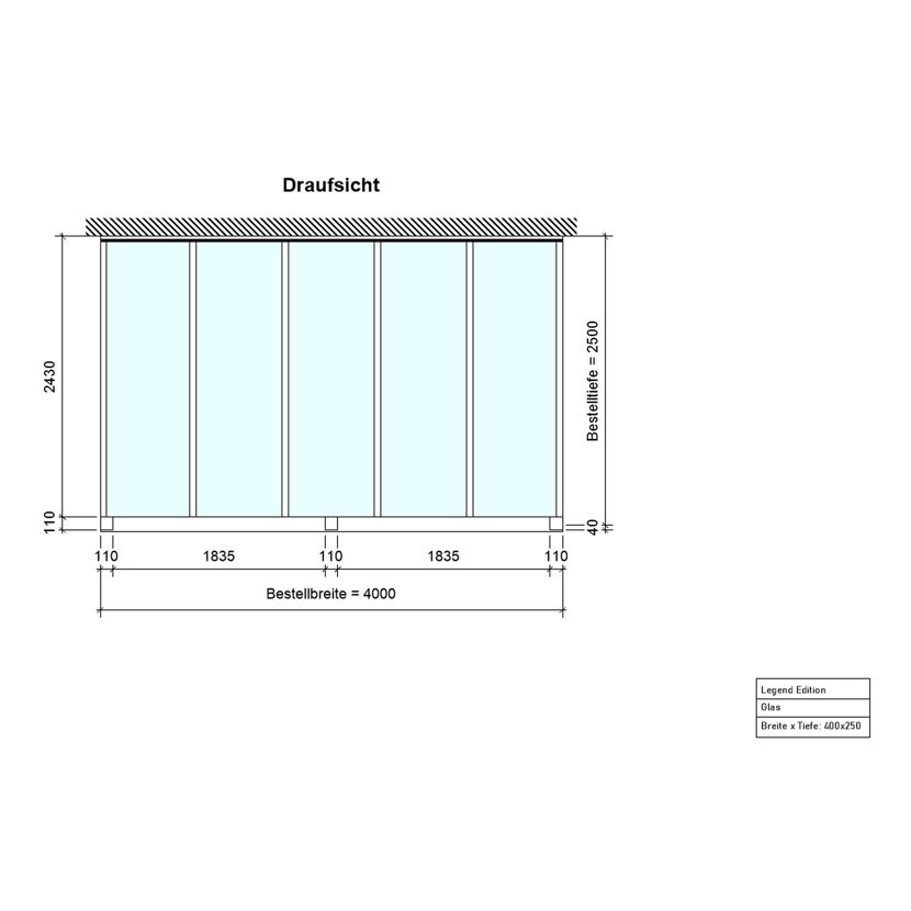 Draufsicht Terrassendach Legend 400 x 250 cm