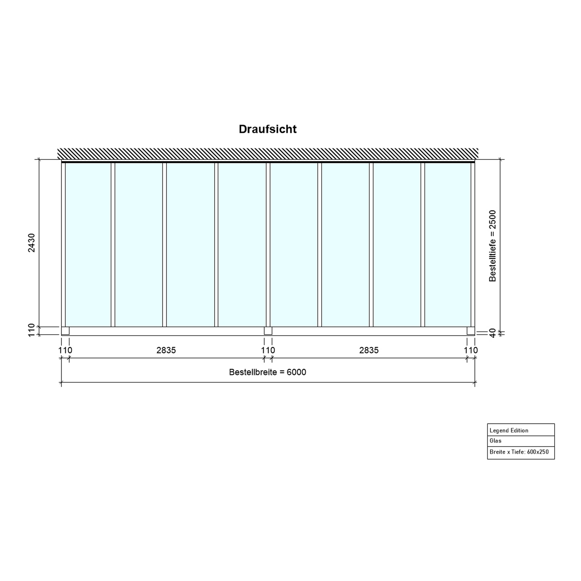 Terrassenüberdachung 'Legend Edition' 600 x 250 cm Verbundsicherheitsglas klar anthrazit + product picture