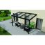 Schwarzes Terrassendach Legend mit Gartenmöbeln