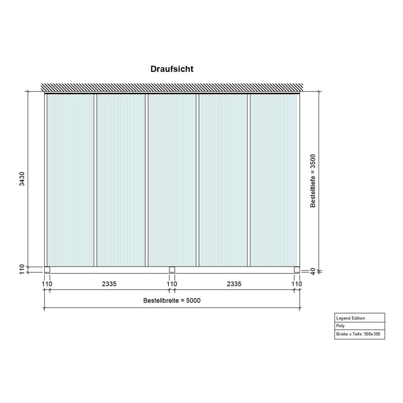 Draufsicht Terrassendach Legend 5x3,5m Poly