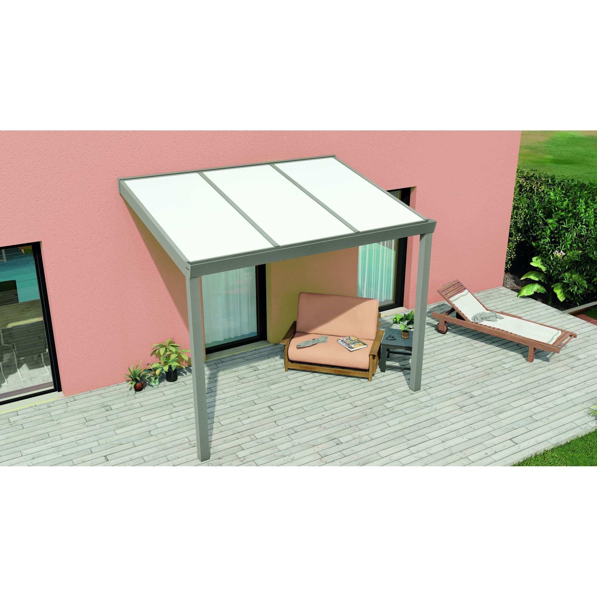 Terrassendach Legend grau mit Polycarbonat-Stegplatten opal