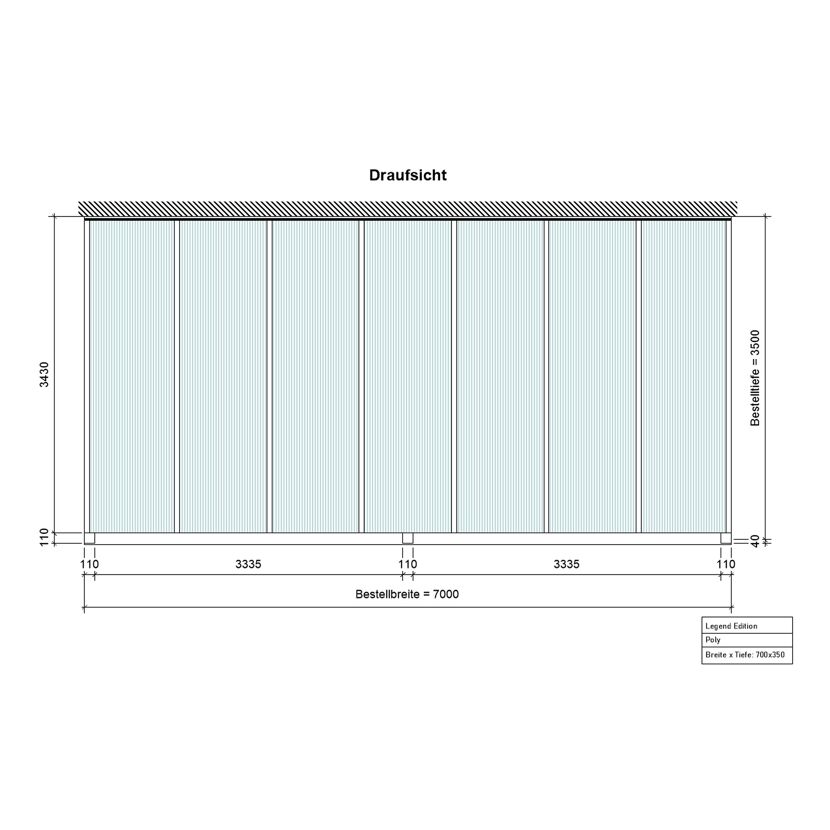 Terrassenüberdachung 'Legend Edition' 700 x 350 cm Polycarbonat opal grau