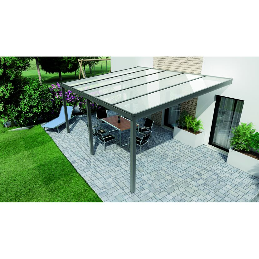 Terrassendach Legend 5x4 grau, Polycarbonat opal