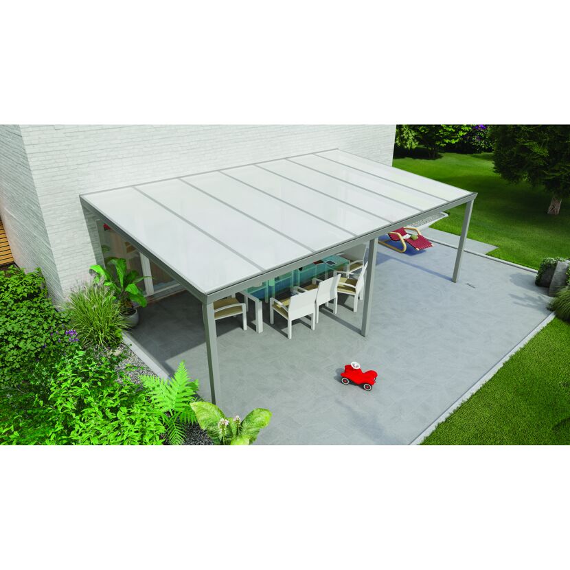 Terrassendach Legend 7x4 grau mit Polycarbonatplatten opal